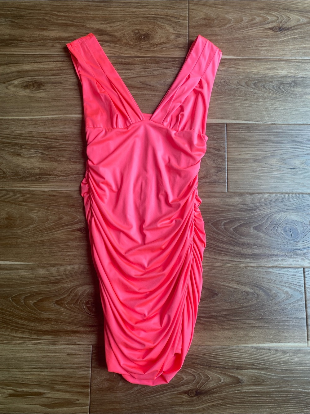 Sleeveless V-Neck Ruched Coral Pink Women’s Dress